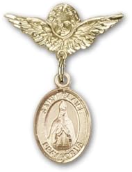 14K Gold Baby Badge with St. Blaise Charm and Angel with Wings Badge Pin