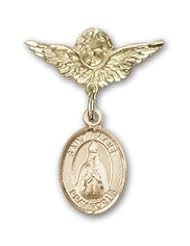 14kt Gold Baby Badge with St. Blaise Charm and Angel w/Wings Badge Pin