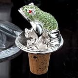 SILVERPLATED FROG BOTTLE STOPPER WITH GREEN SET IN STONES
