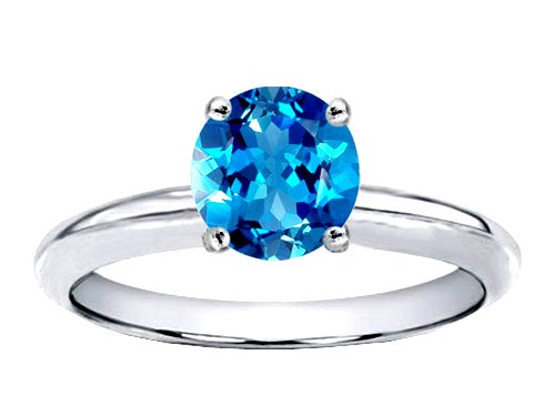 1.35 cttw Genuine Blue Topaz Solitaire Engagement Ring - 14kt White or Yellow Gold