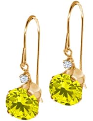 1.64 Ct Round Canary Diamond White Topaz 14K Yellow Gold Earrings