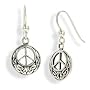 Celtic Knot and Peace Sign Symbol Sterling Silver Hook Earrings