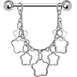 Silver Hollow Clover Chain Drop Nipple Ring