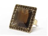 Brown Gold Large Crystal Deco Square Stone Ring Jewelry