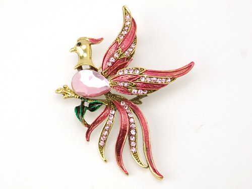 Stunning Pink Beaded Flying Bird Crystal Phoenix Rhinestone Brooch Costume Pin