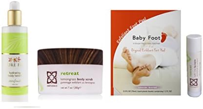 Luxurious Foot and Body Gift Set: Akhassa Retreat Body Scrub, Pure Fiji Travel Starfruit Lotion, Babyfood Includes a FREE Akhassa Lip Balm - Valentines Gift Package
