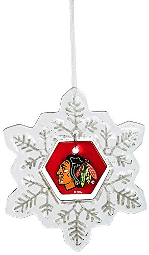 Glass Snowflake Ornament, Chicago Blackhawks Glass Snowflake Ornament, Chicago Blackhawks