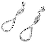 Sterling Silver Earrings with Clear CZ - Size: 36mm