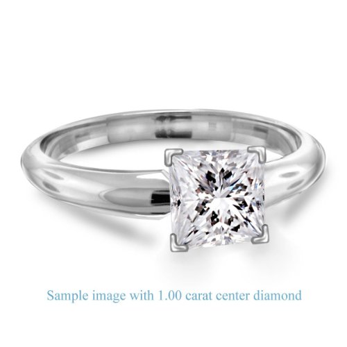 Four Prong Pre-Set Princess Diamond Solitaire Ring In 18K White Gold ( Color H , Clarity SI2 )