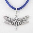 Celtic Dragonfly Pendant in Sterling Silver on a 16" Blue Satin Cord Necklace with Extender, #8873