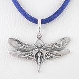 Sterling Silver Dragonfly Necklace on Blue Satin Cord, adjustable from 16in - 18in long, #8873