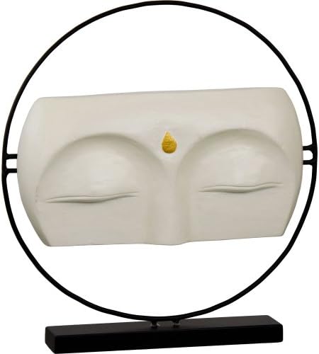 Wood Buddha Eyes in Metal Circle ~ White