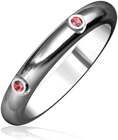 Vampire Bite Ring, Domed Ring with Rubies,3mm wide, 2mm thick, His or Hers in 14k White Gold - size 11