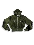Private Label - Girls Satin Zip Front Jacket, Olive Black Shorter Crop Length 6764