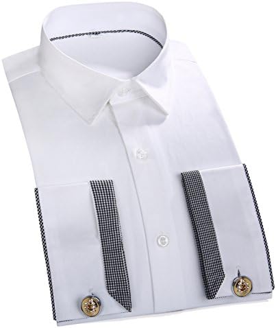 ZERDSKY Men's Slim Fit French Cuff Dress Shirt(Cufflinks Included) White 42