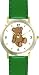 Plain Teddy - Bear Animal - WATCHBUDDY® DELUXE TWO-TONE THEME WATCH - Arabic Numbers - Green Leather Strap-Size-Large ( Men's Size or Jumbo Women's Size )