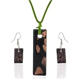 Black Gold Rectangle Murano Glass Earrings Set