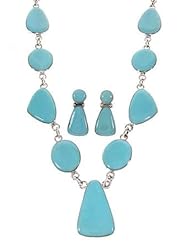 Sterling Silver Southwest Turquoise Link Necklace Earrings Set PS61129