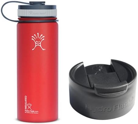 Hydro Flask 18oz Wide Mouth Water Bottle with 2 Caps (Wide Mouth Cap and Flip Lid),Lychee Red