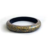 Handpainted Wooden Bangle - Gold Floral