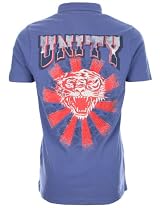 Ed Hardy Mens Rhinestone Polo Shirt Unity Tiger Fjord Blue