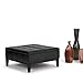 SIMPLIHOME Dover 36 inch Wide Contemporary Square Coffee Table Storage Ottoman in Midnight Black Vegan Faux Leather, Assembled, For the Living Room and Bedroom