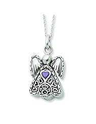 Sterling Silver Antiqued Feb. CZ Birthstone Angel Ash Holder 18in Necklace.