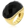 14k Gold Bonded Black Onyx Cocktail Ring with Clear CZ Accented Stones in Goldtone - Size: 5-10