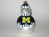 MICHIGAN WOLVERINES 6 tall and 3 wide Blown Glass Snowman CHRISTMAS ORNAMENT