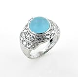 Genuine Blue Chalcedony and White Topaz 10K White Gold Ring Size 7