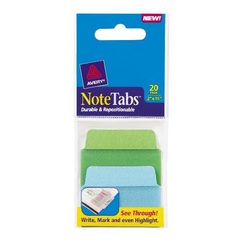 Avery NoteTabs, 2 x 1.5 Inches, Cool Blue and Green, 20 per pack (16289)