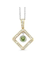 Diagonal Square And Circle Diamond Pendant In 18K Yellow Gold With A 0.45 ct. Genuine Green Tourmaline Center Stone.