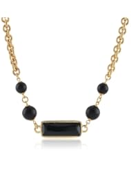 Kenneth Jay Lane Polished Gold and Black Faceted Stone Necklace, 42"