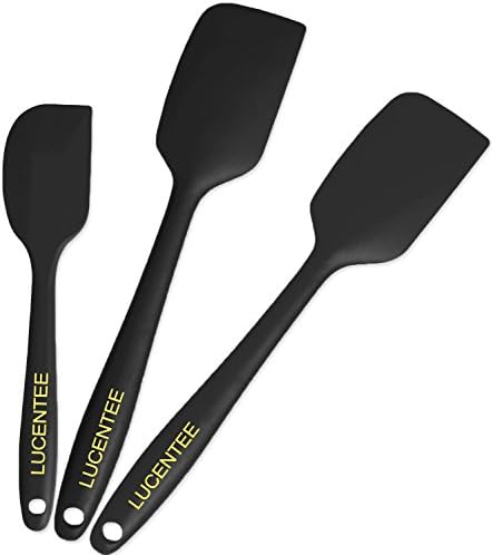 Lucentee 3-Piece Silicone Spatula Set - 2 Large &amp; 1 Small Heat Resistant Cooking Utensils (Black)