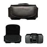 Executive Black Horizontal Leather Side Case Pouch with Belt Clip and Belt Loops for Samsung Intensity U450 [Accessory Export Packaging]
