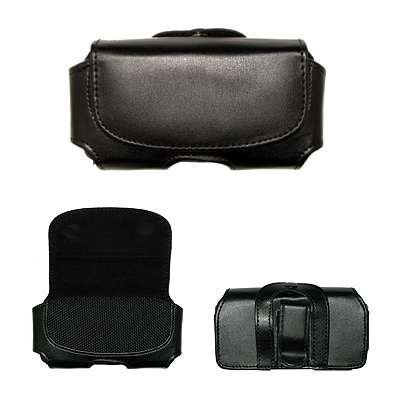 Executive Black Horizontal Leather Side Case Pouch with Belt