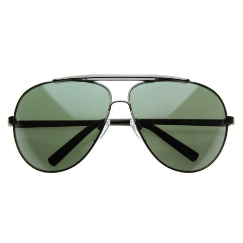 zeroUV - High Quality Full Frame Big X-Large Oversized Metal Aviator Sunglasses (Gunmetal Green)