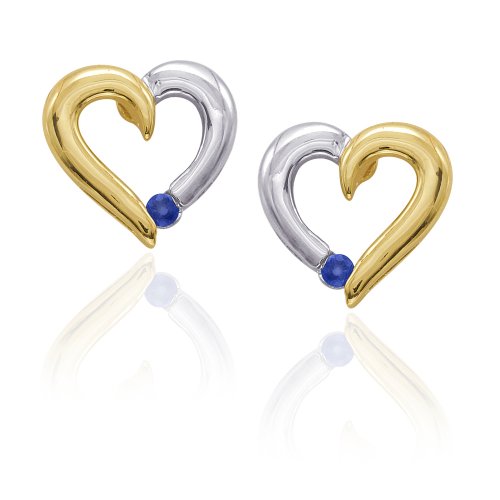 10k Two-Tone Gold Sapphire Heart Earrings