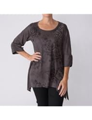 California Bloom Womens Rhinestone Accent 3/4-Length Sleeve Top