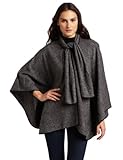 IMAGE OF aryn K Women's Solid Cape Poncho With Trim Detail, Grey, X-Small/Small