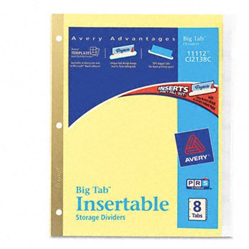 Avery® WorkSaver® Big Tab Paper Dividers INDEX,BNDR,11X8.5,8CLR/ST CK11 (Pack of50)