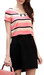 Colorblocking Short Sleeves Chiffon Summer Above the Knee Bodycon Dress 