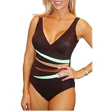 It Figures Women's Color Block Signature Surplice Tank One Piece