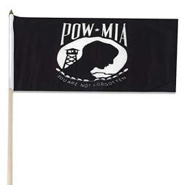 POW/MIA Flag 12in x 18in Mounted on 24in Wooden Stick