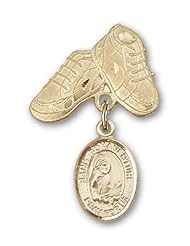 Gold Filled Baby Badge with St. Bonaventure Charm and Baby Boots Pin