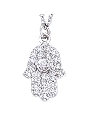 Unique good luck 14k White gold diamonds HAMSA-HAND OF GOD pendant necklace