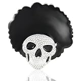 Hip Hop Wholesale - SILVER STYLE SKULL AFRO ICED OUT BELT BUCKLE
