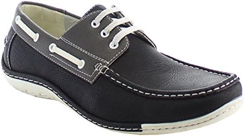 ALESSIO M847L Men's Outdoor Lace Up Loafers Mocassin Boat Shoes, Color:BLACK/GREY, Size:8