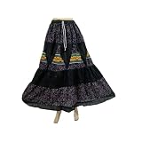 Bohemian Black Purple Floral Printed 4 Tiered Long Skirt for Women 38"