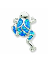 Sterling Silver Created Blue Opal Inlay Frog Slide Pendant